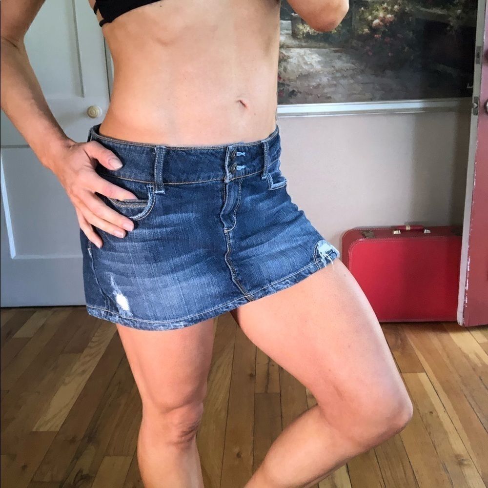C Pink denim jean mini skirt distressed